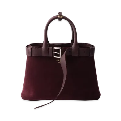 PRADA Buckle Suede Medium Bag "Burgundy"