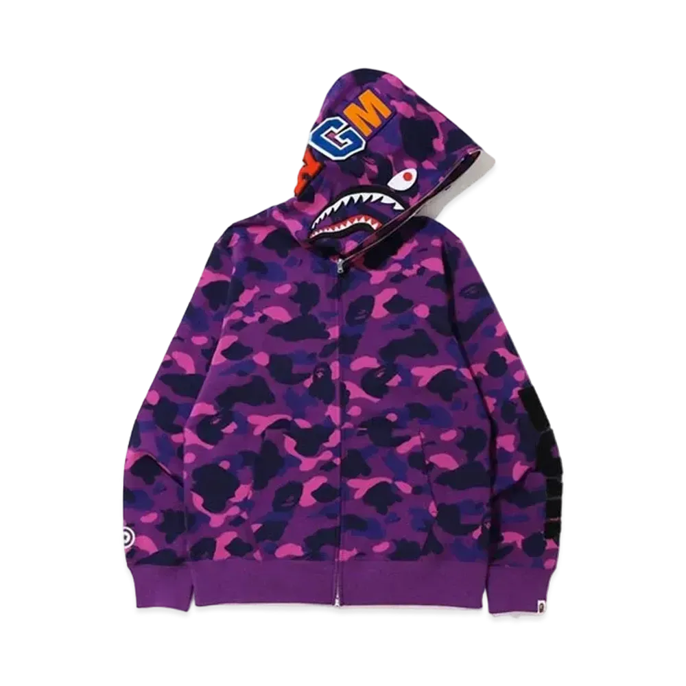 A BATHING APE Color Camo Detachable Shark Full Zip Hoodie "Purple"