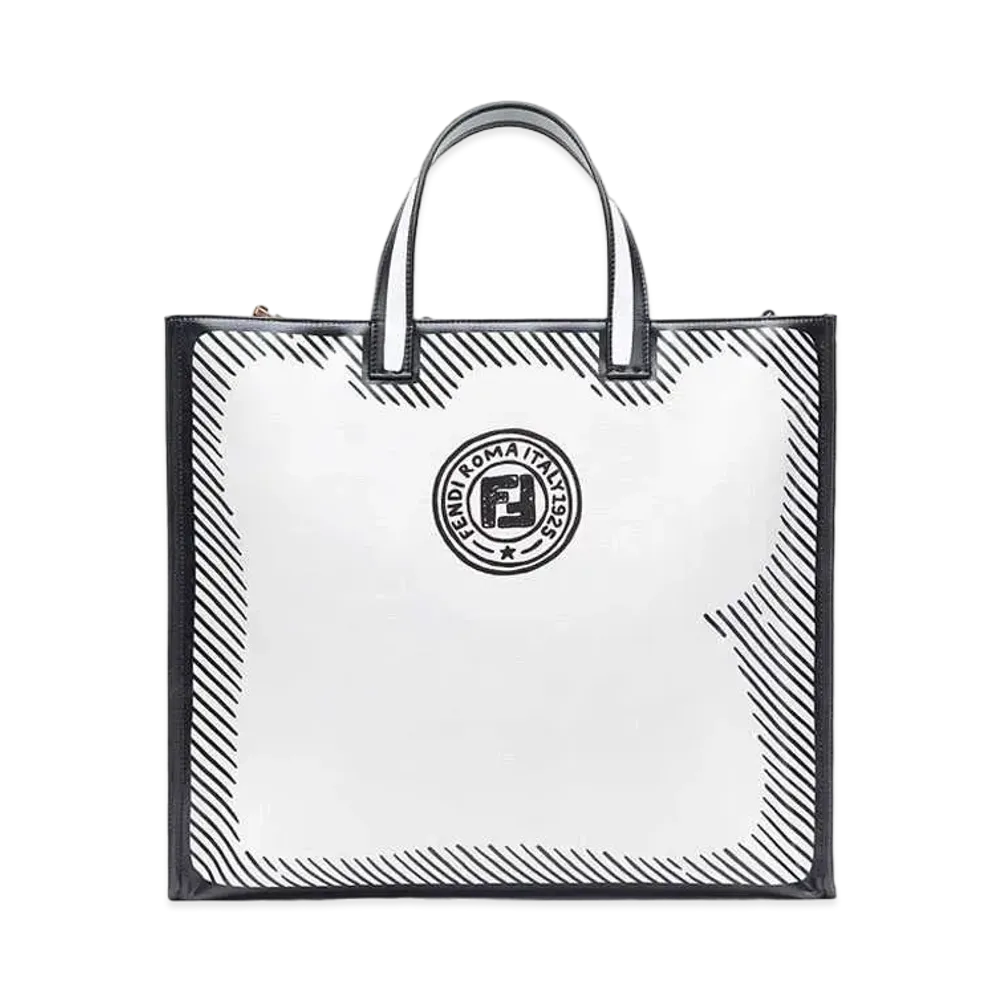 FENDI Shopper Canvas Tote Bag "White"