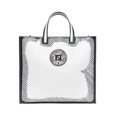 FENDI Shopper Canvas Tote Bag "White"