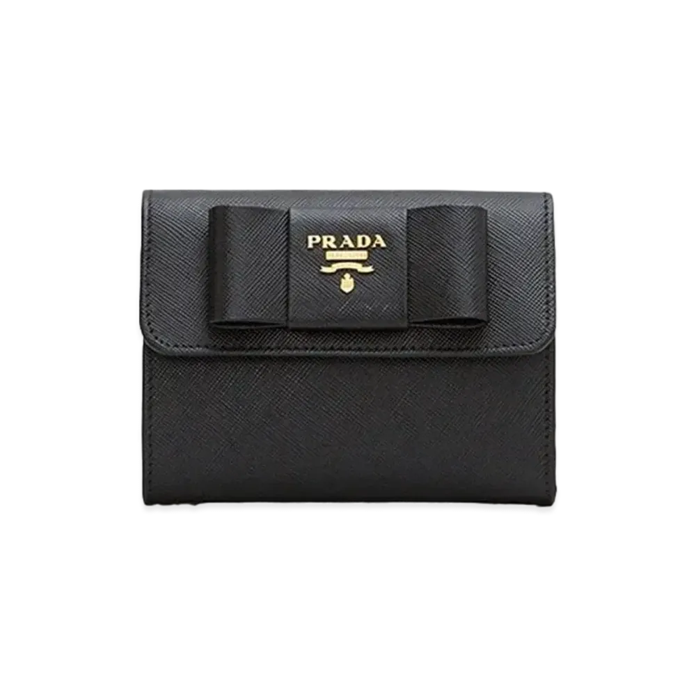 PRADA Fiocco Leather Small Wallet "Black"