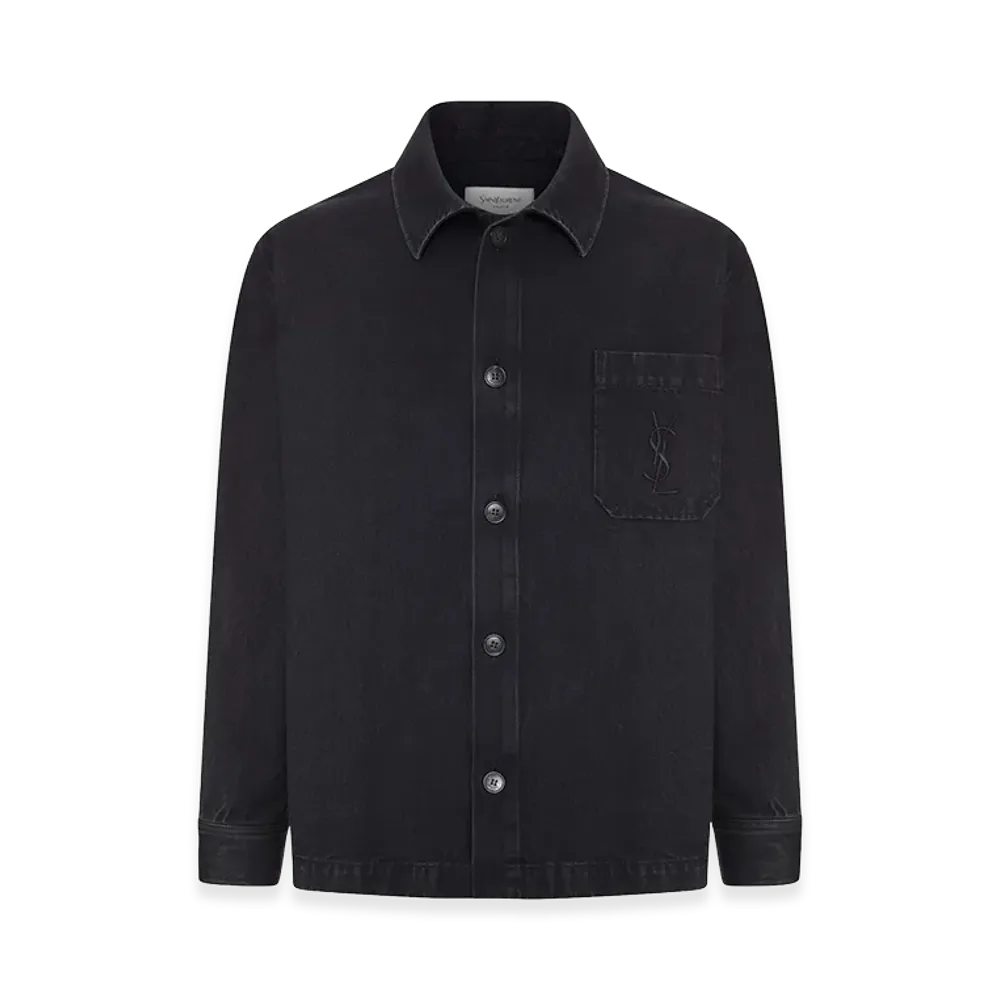 Saint Laurent Overshirt Cassandre In Denim "Black/Sand"