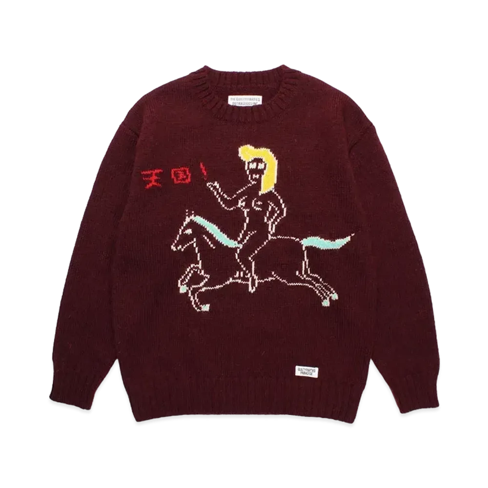 WACKO MARIA World Peace Project / Intarsia Crew Neck Sweater "Burgundy"