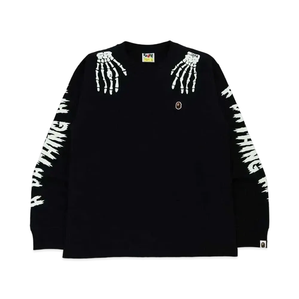 A BATHING APE HALLOWEEN SKULL GLOW IN THE DARK LONG SLEEVE TEE "Black"