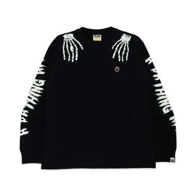 A BATHING APE HALLOWEEN SKULL GLOW IN THE DARK LONG SLEEVE TEE "Black"