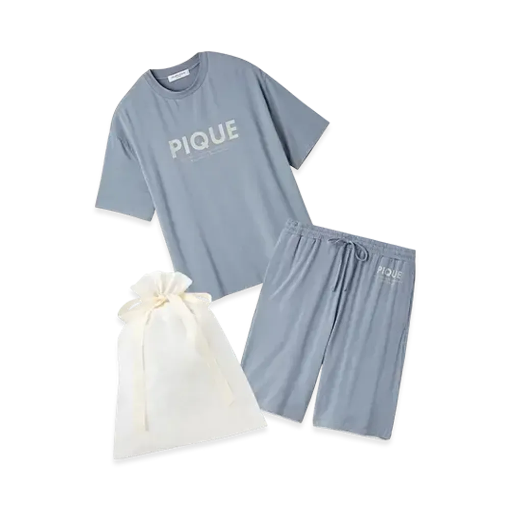 GELATO PIQUE Wrapped Homme Cool Touch Rayon Pique Logo T-Shirt & Shorts Set "Blue"
