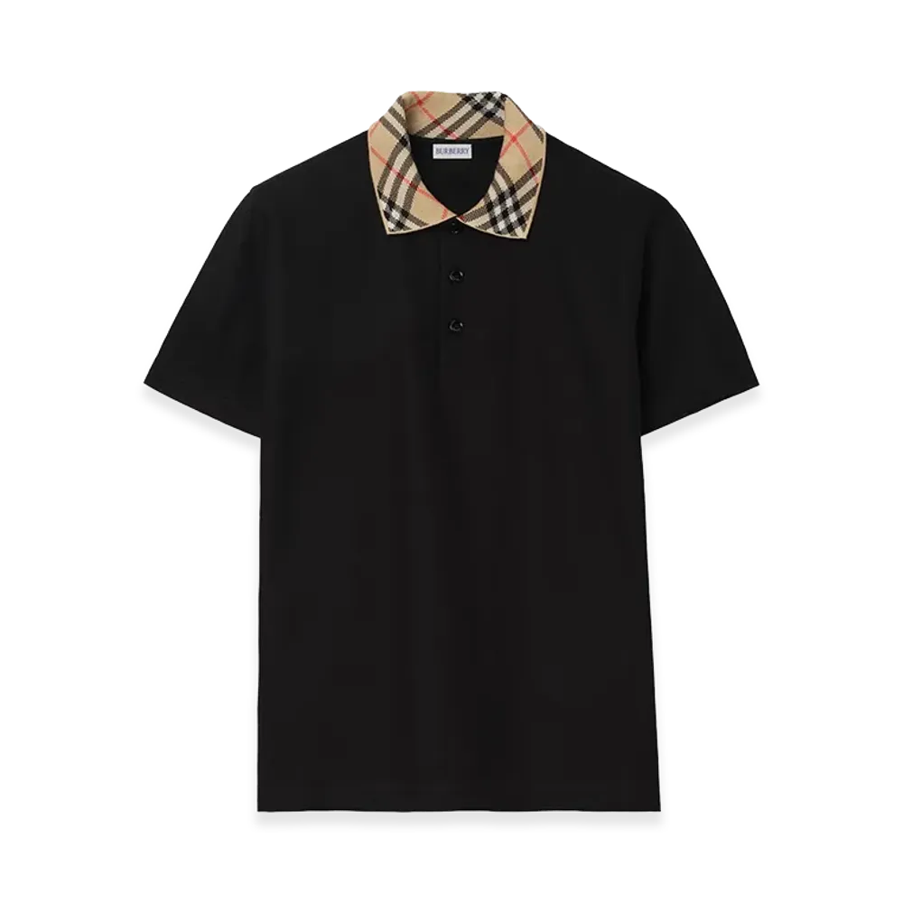 Burberry Check-Collar Cotton Polo Shirt "Black"