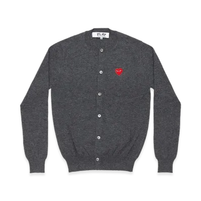 PLAY COMME des GARCONS Unisex Round Neck Cardigan with Emblem x Rhinestone "Medium Gray"