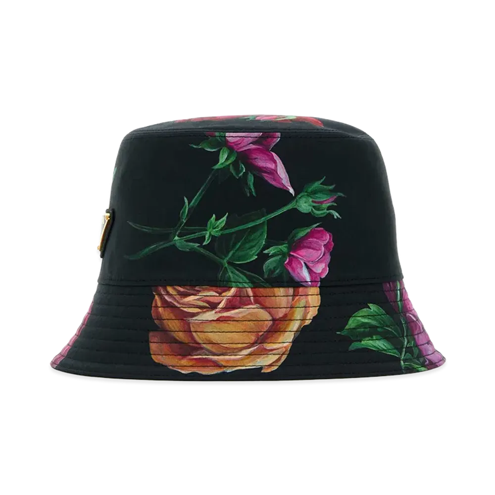 PRADA Women's Printed Cotton Bucket Hat "Black"