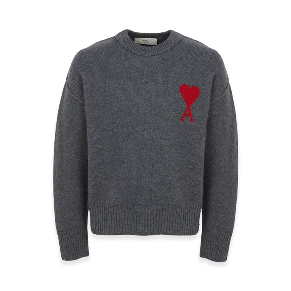 AMI PARIS De Coeur Crew Neck Sweater "Gray/Red"