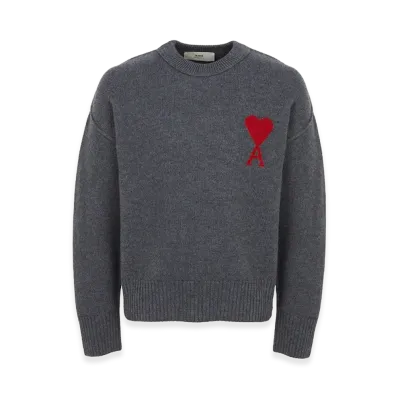 AMI PARIS De Coeur Crew Neck Sweater "Gray/Red"