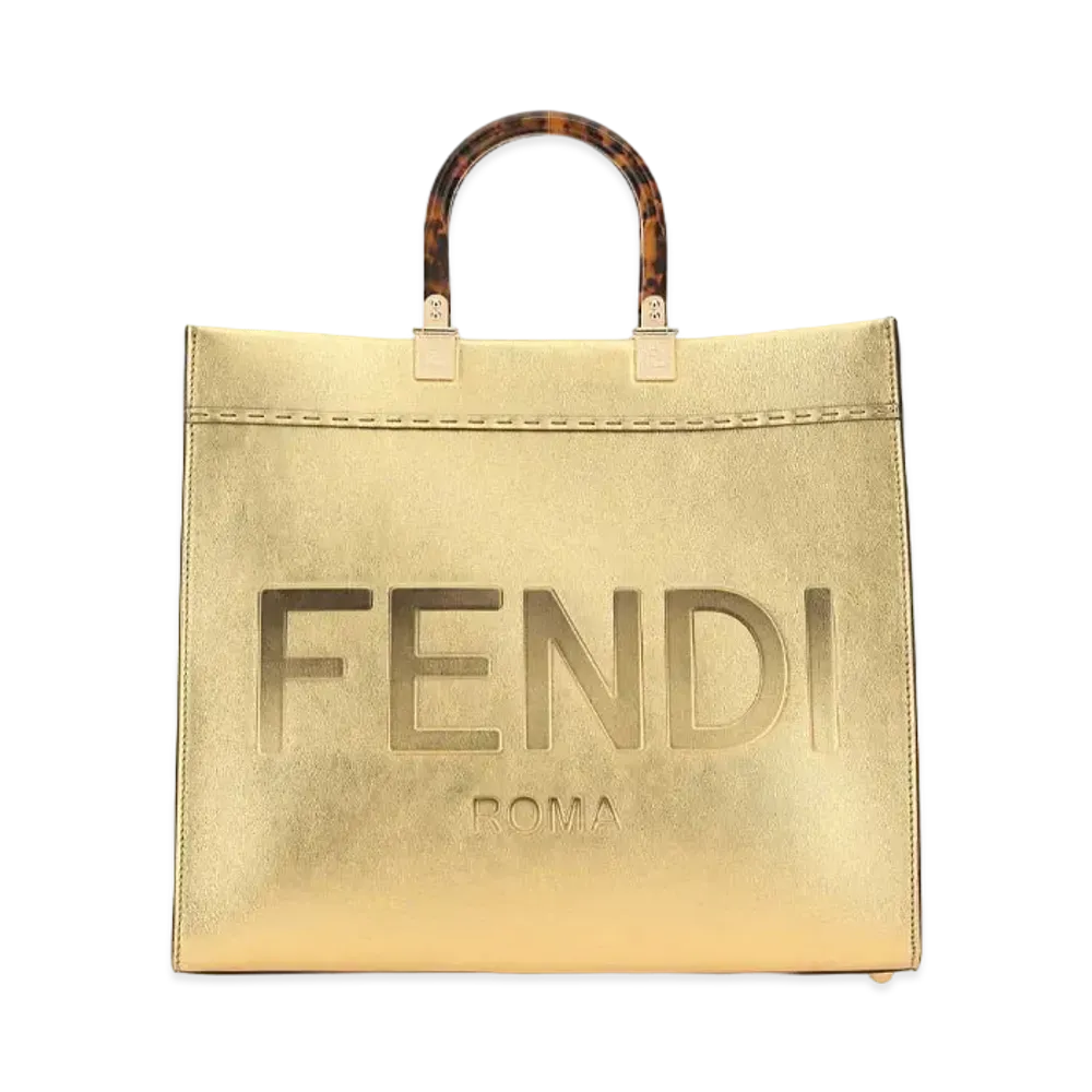 FENDI Fendi Sunshine Medium Laminate Leather Shopper "Gold"