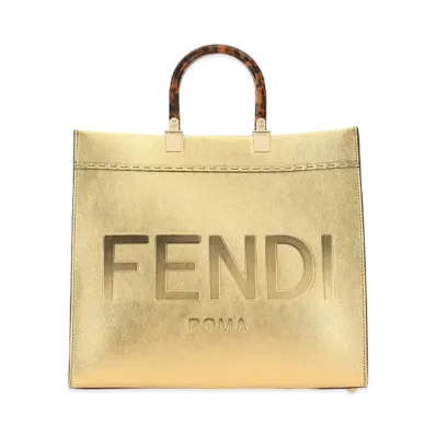 FENDI Fendi Sunshine Medium Laminate Leather Shopper "Gold"