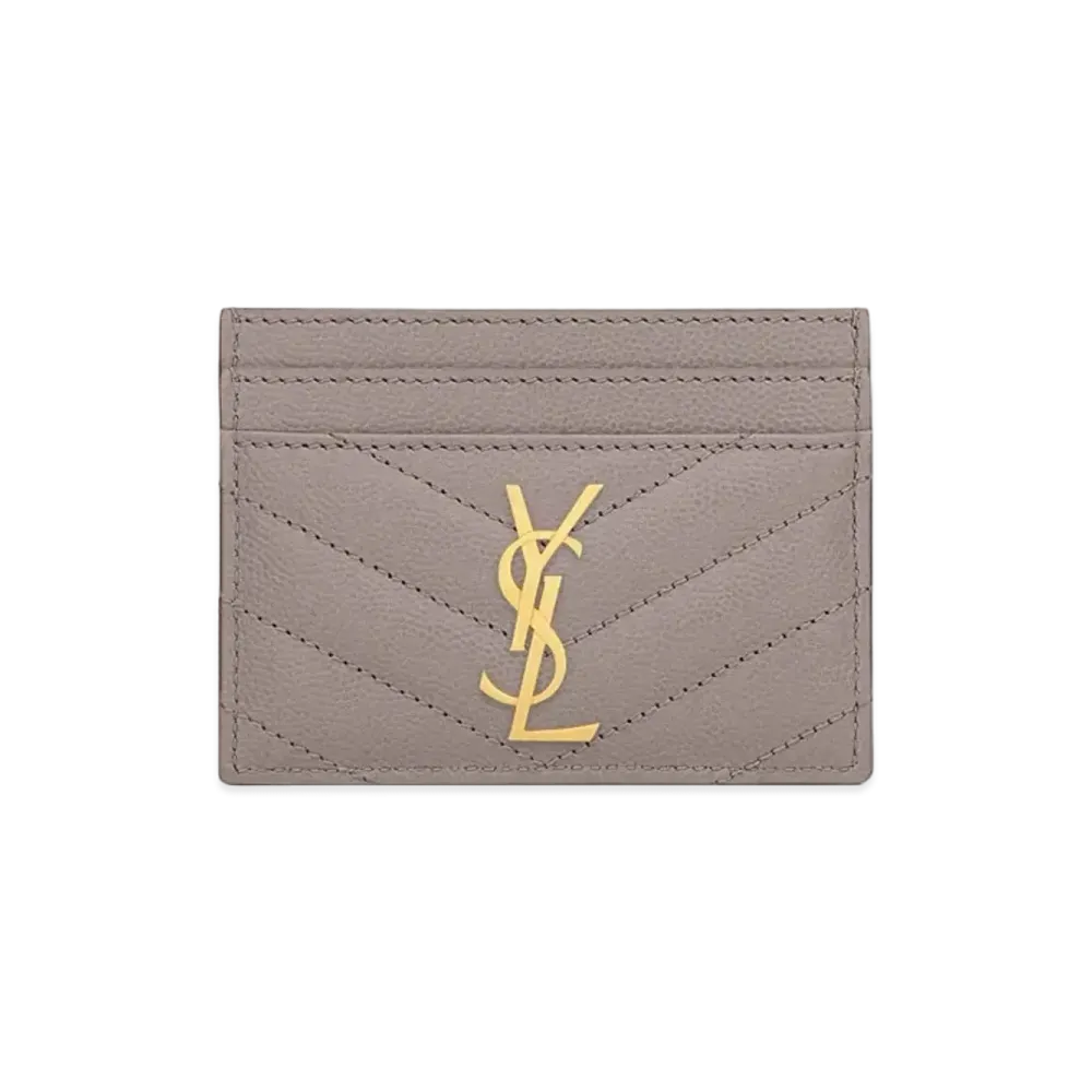 SAINT LAURENT Monogram Card Case In Grain De Poudre Embossed Leather "Fog"