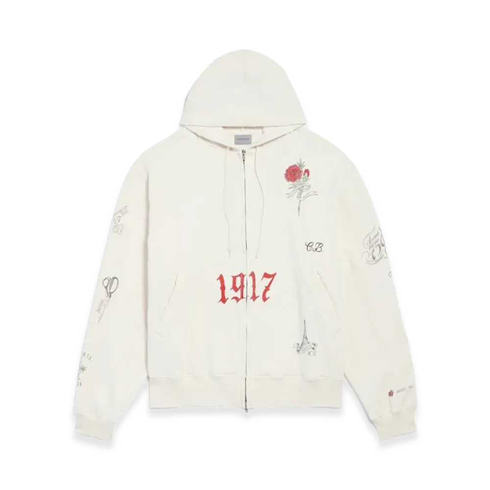 BALENCIAGA Tattoo Oversized Zip-Up Hoodie "Beige"