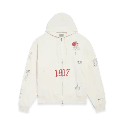 BALENCIAGA Tattoo Oversized Zip-Up Hoodie "Beige"
