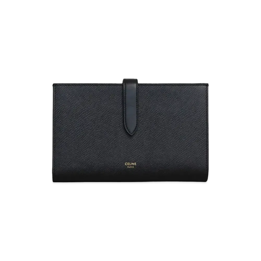 CELINE Large strap wallet in Grained calfskin "BLACK"