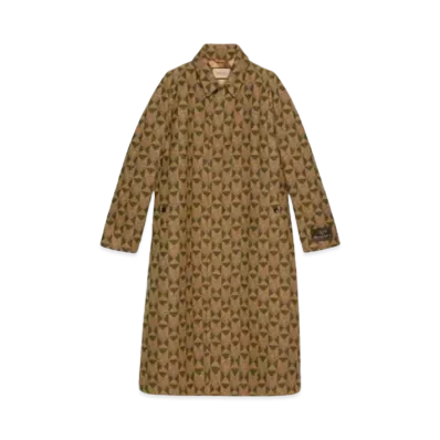 GUCCI Men's G Rhombi Wool Coat "Yellow-Green"
