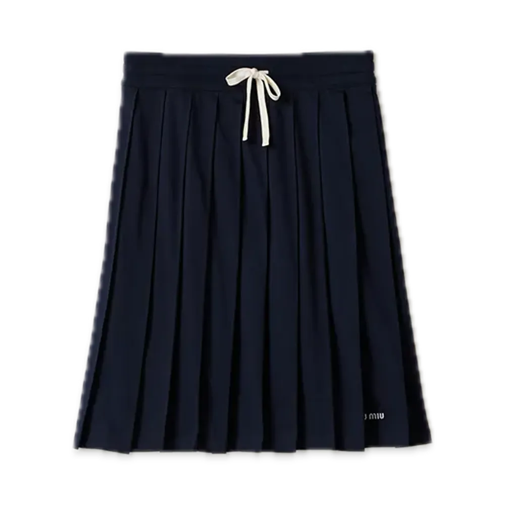 MIU MIU Pleated Garment-Dyed Jersey Skirt "Navy"