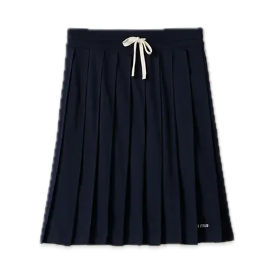 MIU MIU Pleated Garment-Dyed Jersey Skirt "Navy"