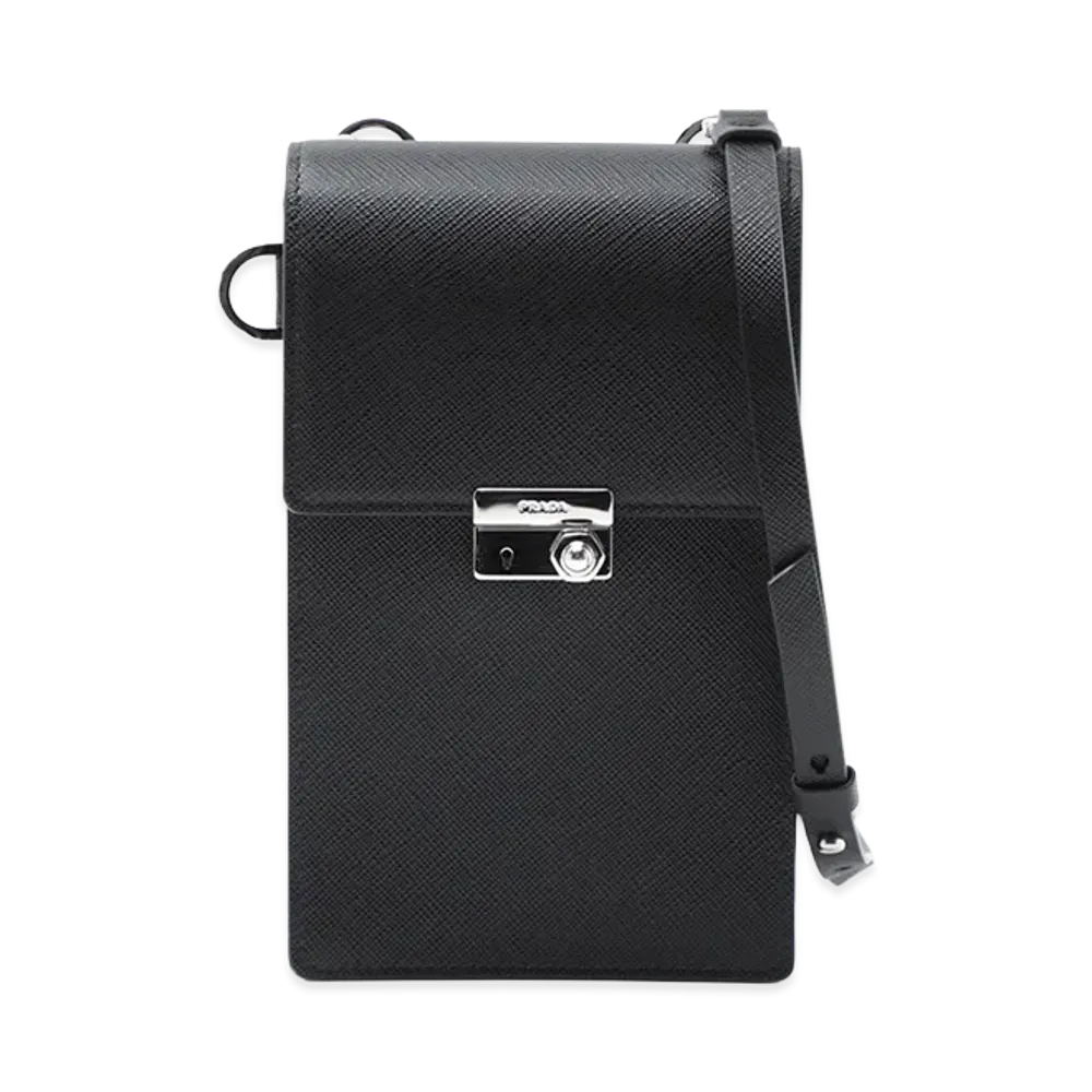 PRADA Logo Saffiano Shoulder Bag "Black"