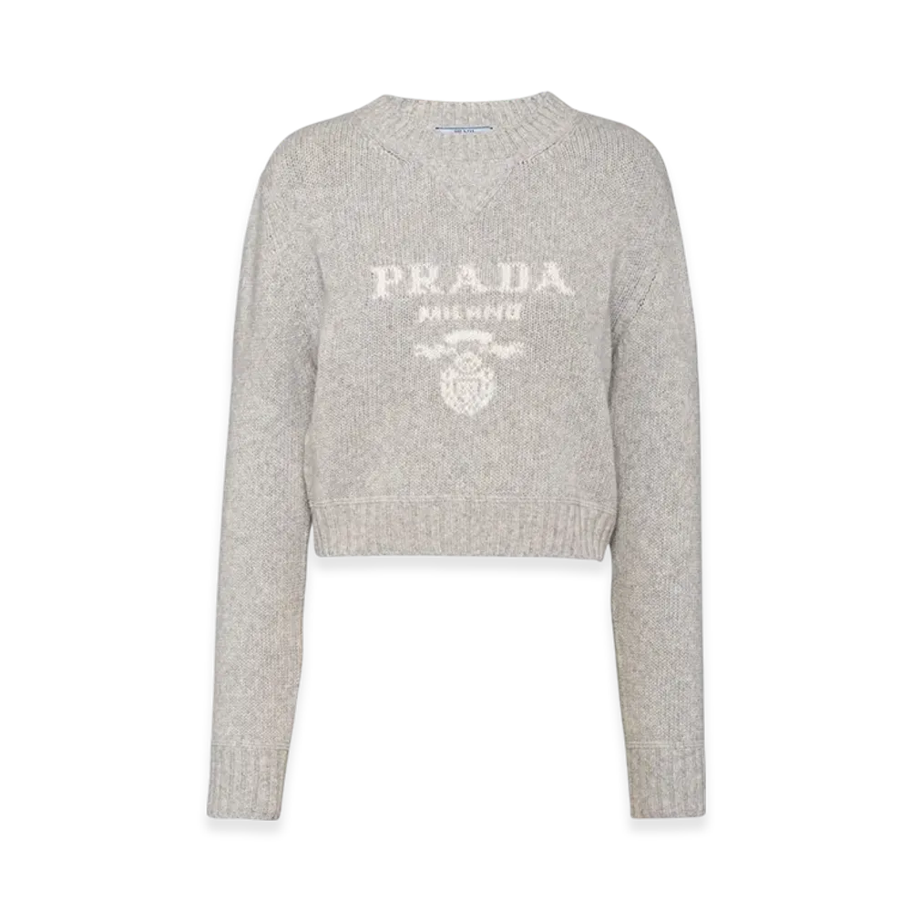 PRADA Women's Wool and Cashmere Crewneck Sweater "Marble Gray"
