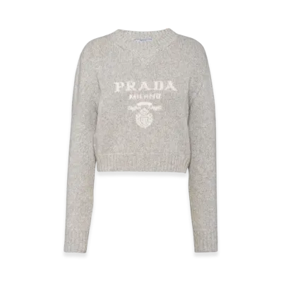 PRADA Women's Wool and Cashmere Crewneck Sweater "Marble Gray"