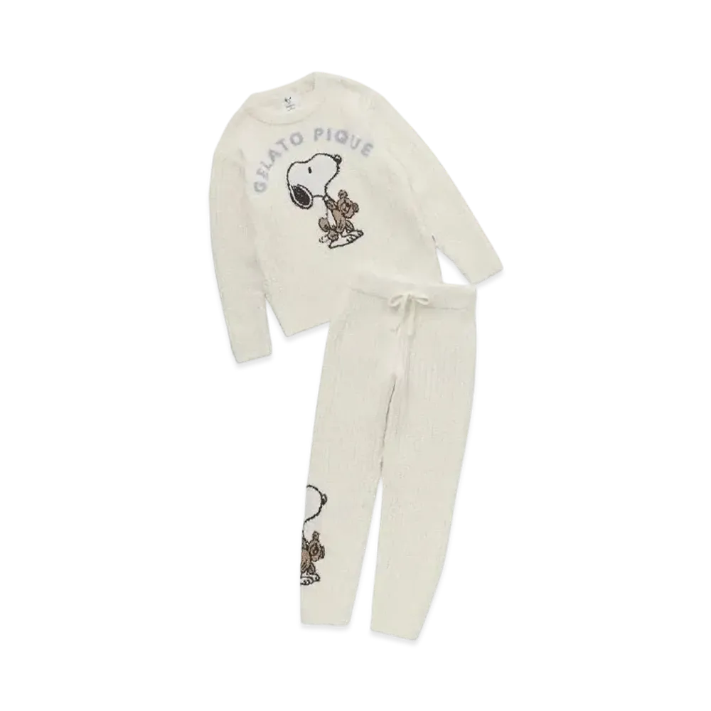 GELATO PIQUE x PEANUTS Junior Snoopy x Bear Jacquard Pullover & Long Pants Set "Off White"
