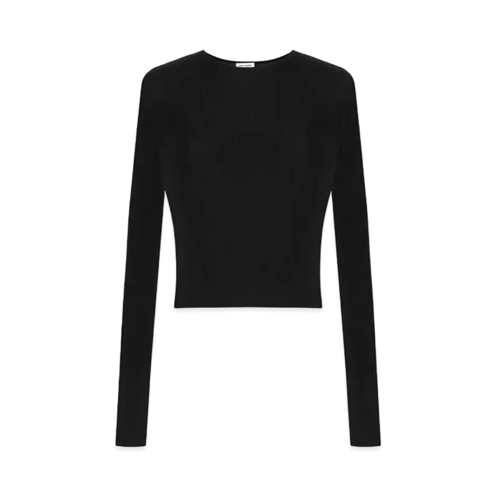 Saint Laurent Women's Cropped Top in Ribbed Knit "Black"
