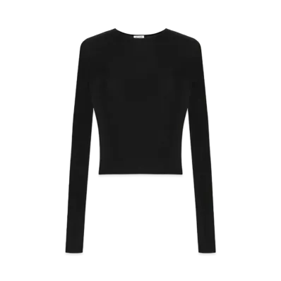 Saint Laurent Women's Cropped Top in Ribbed Knit "Black"