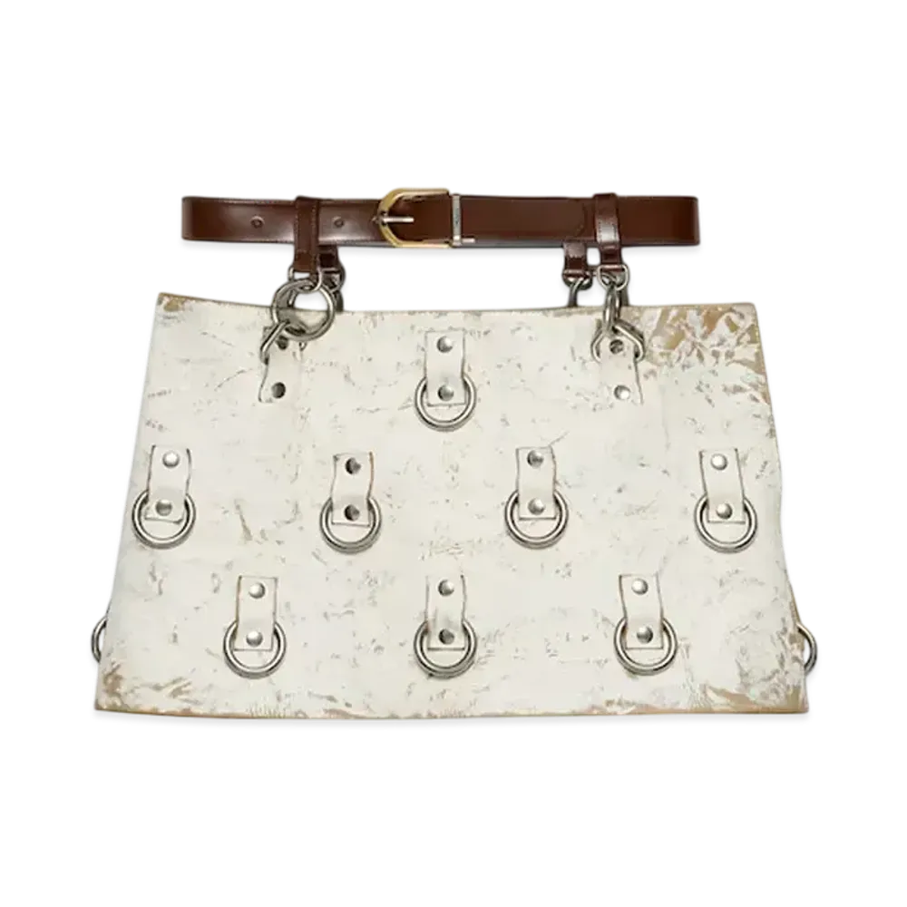 PRADA Women's Embellished Leather Miniskirt "White"