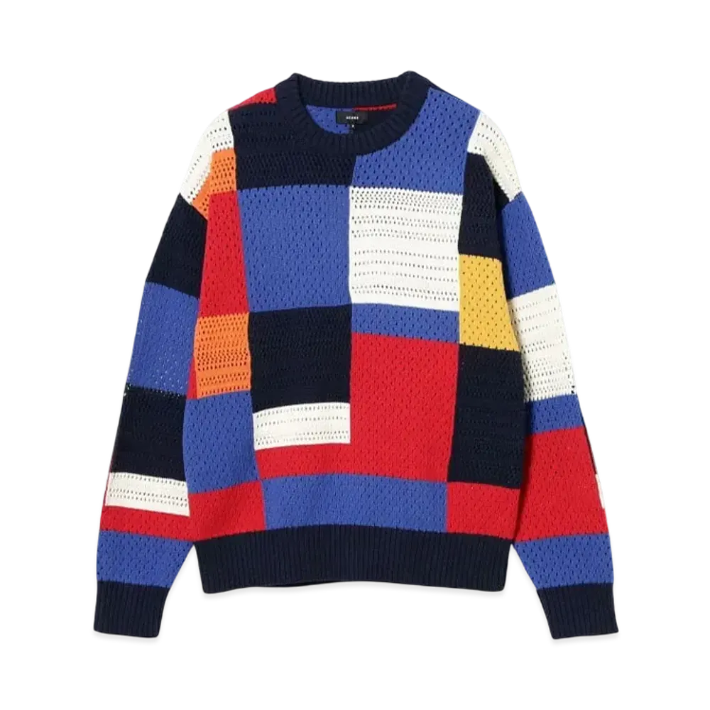 BEAMS Crazy Crew Neck Knit "Navy/Blue/Red"