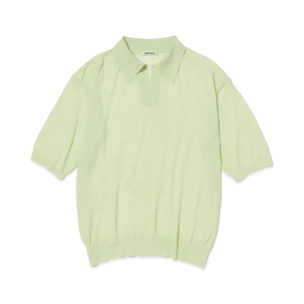 AURALEE Hard Twist High Gauge Wool Silk Knit Skipper Polo "Lime Yellow"