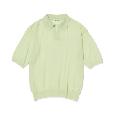AURALEE Hard Twist High Gauge Wool Silk Knit Skipper Polo "Lime Yellow"