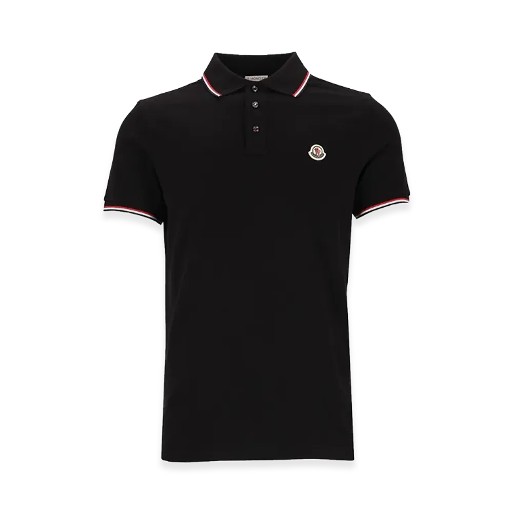 MONCLER Cotton Pique Polo Shirt With Tricolour Trim "Black"