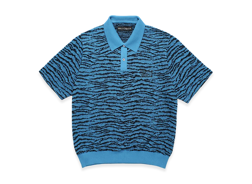 WACKO MARIA Tiger Jacquard Knit Polo Shirt "Blue"