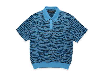 WACKO MARIA Tiger Jacquard Knit Polo Shirt "Blue"