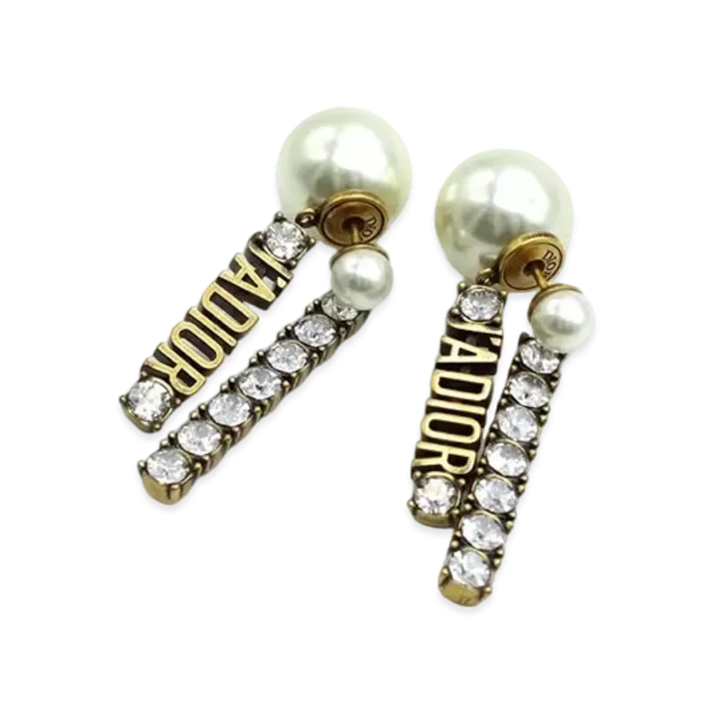 Dior J'Adior Fake Pearl Rhinestone Earring "Gold"