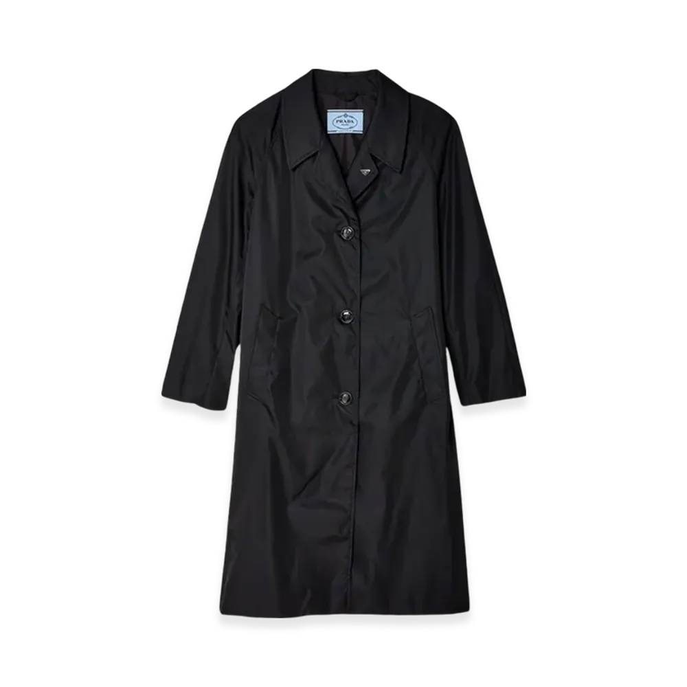 PRADA Women's Re-Nylon Single-Breasted Midi Coat "Black"