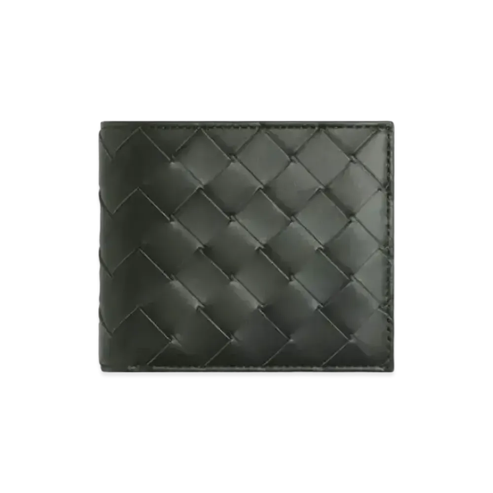 Bottega Veneta Intrecciato Calfskin Bi-fold Wallet With Coin Purse "Dark Green/Travertine"