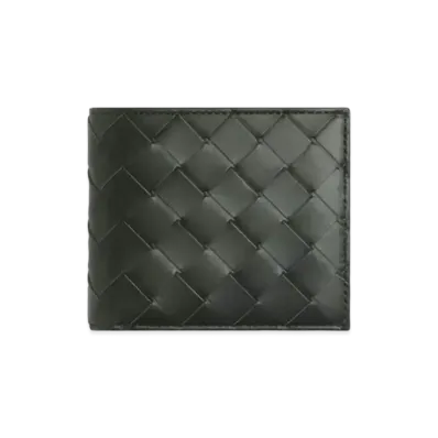 Bottega Veneta Intrecciato Calfskin Bi-fold Wallet With Coin Purse "Dark Green/Travertine"