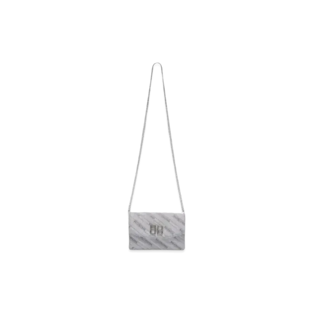 BALENCIAGA BB Shiny Chain Wallet "Silver"