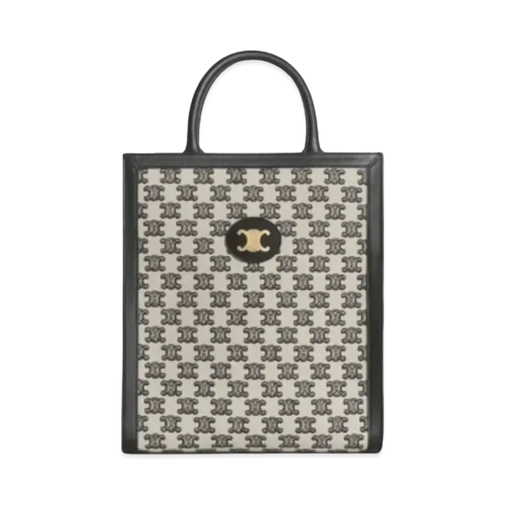 CELINE Small Cabas Vertical in Textile with Triomphe Embroidery "Black"
