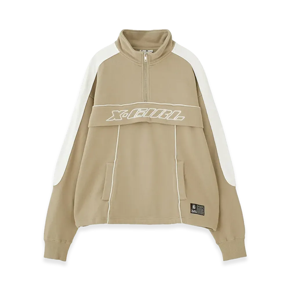 X-Girl Women's Face Label Half Zip Sweat Top "Beige"
