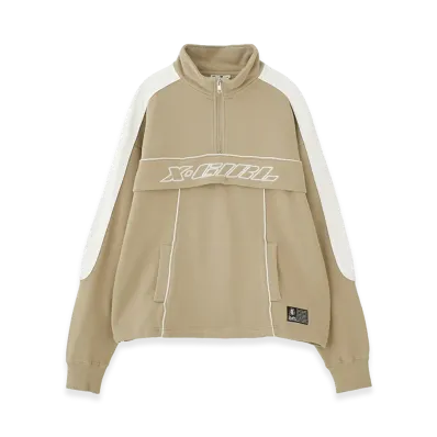 X-Girl Women's Face Label Half Zip Sweat Top "Beige"