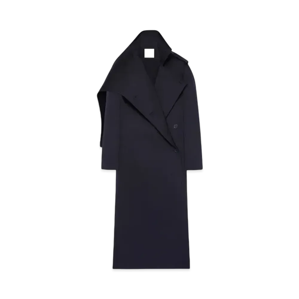 Courreges Long Oblique Trench Coat "Black"