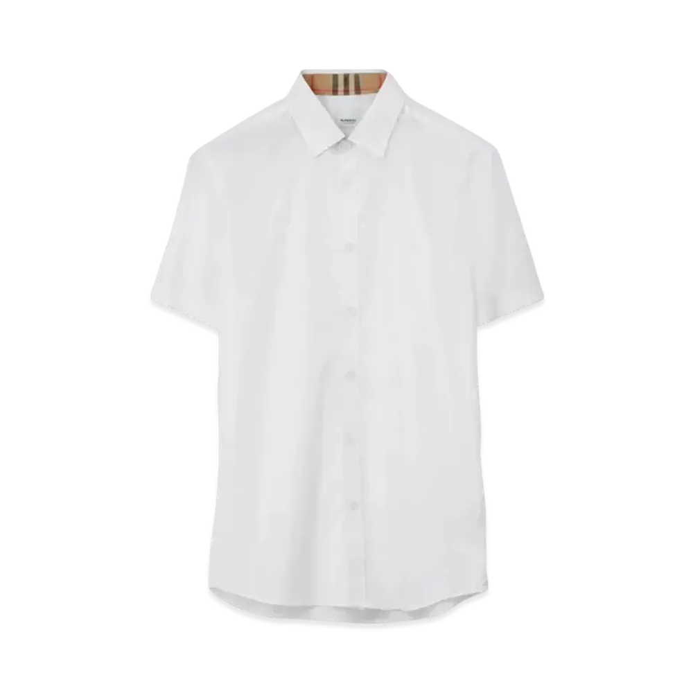 Burberry Men's Short Sleeve Monogram Motif Stretch Cotton Shirt "White"