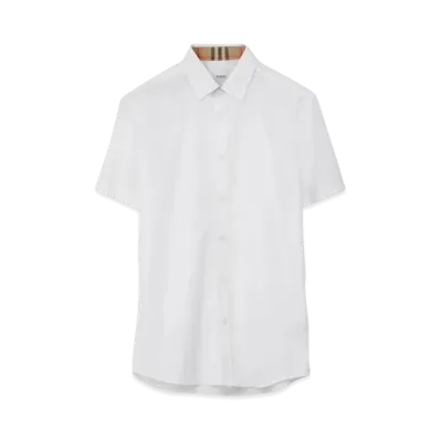 Burberry Men's Short Sleeve Monogram Motif Stretch Cotton Shirt "White"