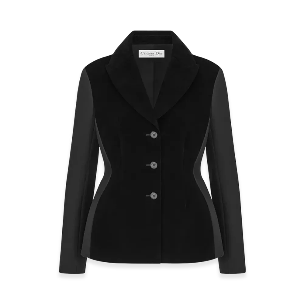 Dior Women's Fitted Jacket Velvet Effect Wool Silk "Black"