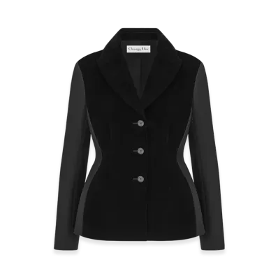 Dior Women's Fitted Jacket Velvet Effect Wool Silk "Black"